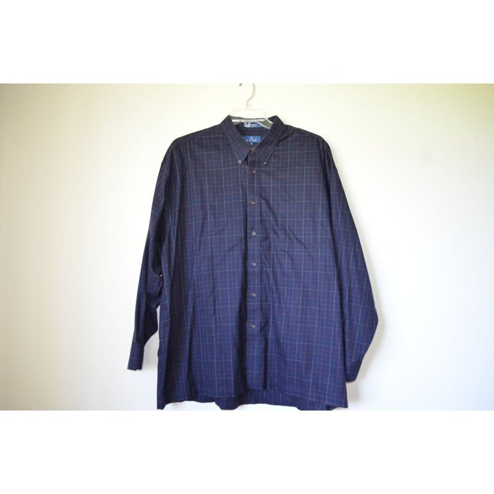 Enro Men's Dress Shirt Non- Iron Twill Blue Plaid Big Size 2X Long Sleeve Button